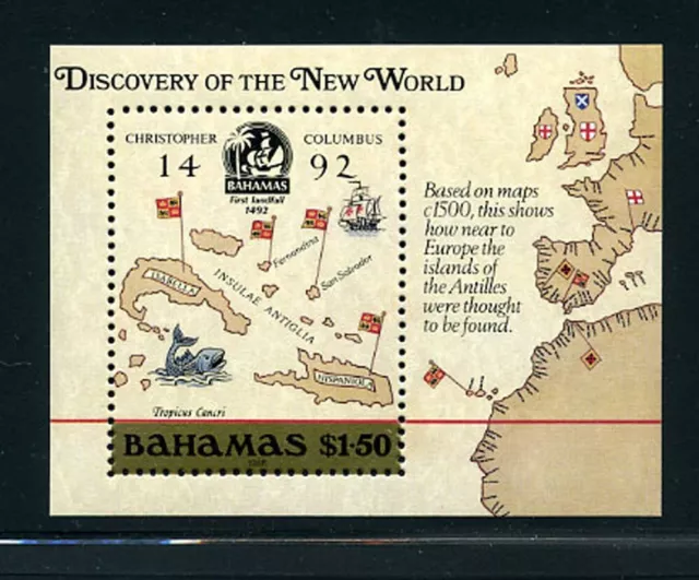 Bahamas Scott #644 MNH Souvenir Sheet - Discoveries of the new world - Columbus