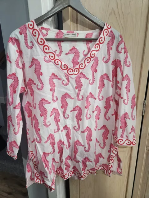 Ecoaccents Tunic Top Women’s Size Xl  Seahorses Pink & White Cotton