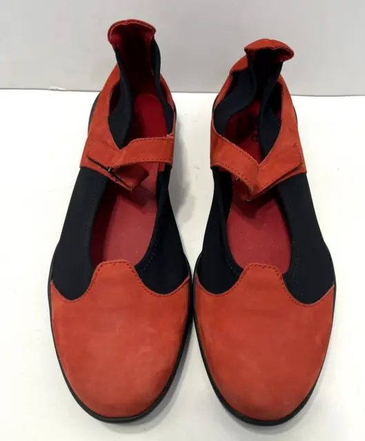 ARCHE Mary Janes Red/Black Nubuck Comfort Shoes Flats  40 France Perfect