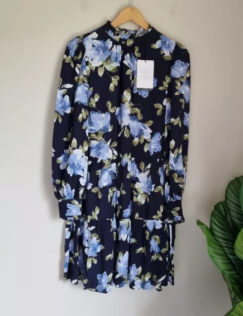 Witchery Soft Floral Ruffle Neck Dress Size 8, XS, BNWT RRP $169