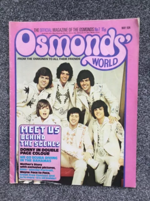 The Osmonds World magazine May 1974 No. 7Donny Osmond Brothers Marie etc