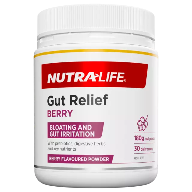 Nutra-Life Gut Relief 180g Oral Powder Berry Flavour Prebiotics Vegan NutraLife
