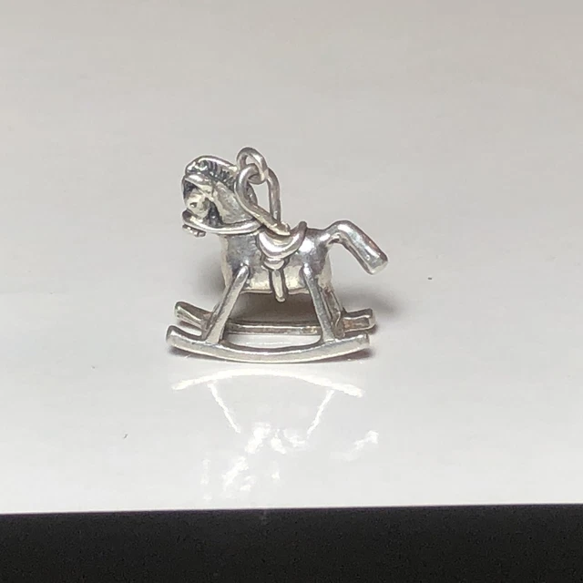 VTG Rocking Horse Saddle Sterling Silver 3D Pendent Charm Jewelry Baby Animal