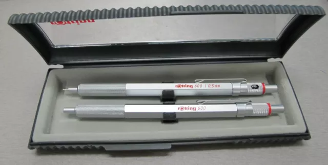 Rotring 600 Silver Hexagonal Knurled Grip Ballpoint Pen & Pencil Set New In Box