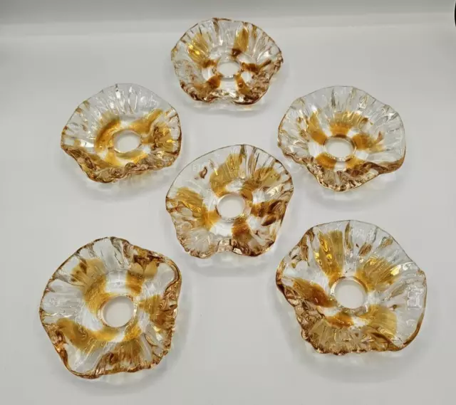 Set of 6 Blown Glass Bobeche Candle Cups Clear Caramel Chandelier Lighting Parts