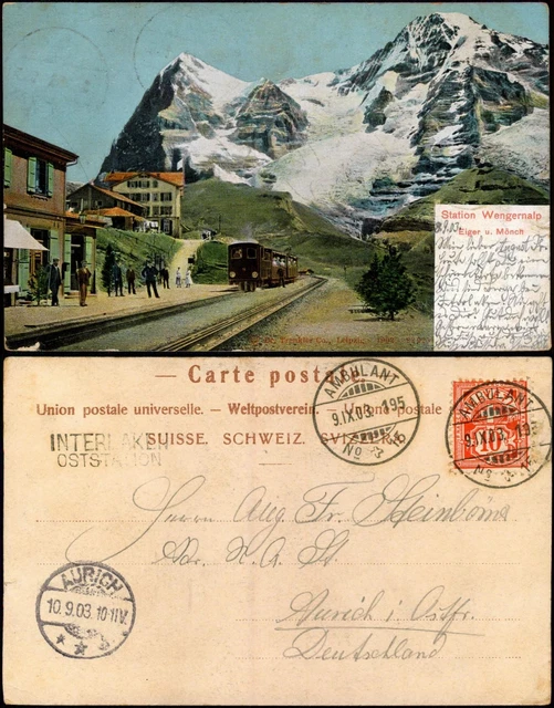 Lauterbrunnen Station Wengernalp Eiger Mönch 1903  gel. Ankunftsstempel Aurich