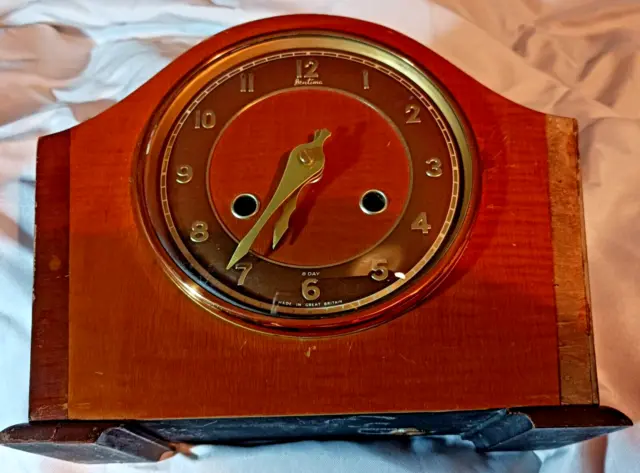 Vintage BENTIMA wooden cased Art Deco clock converted to a quartz movement.