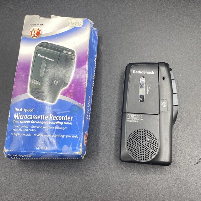 RadioShack 14-1148 Black Compact 2 Speed Microcassette Voice Recorder Dictaphone