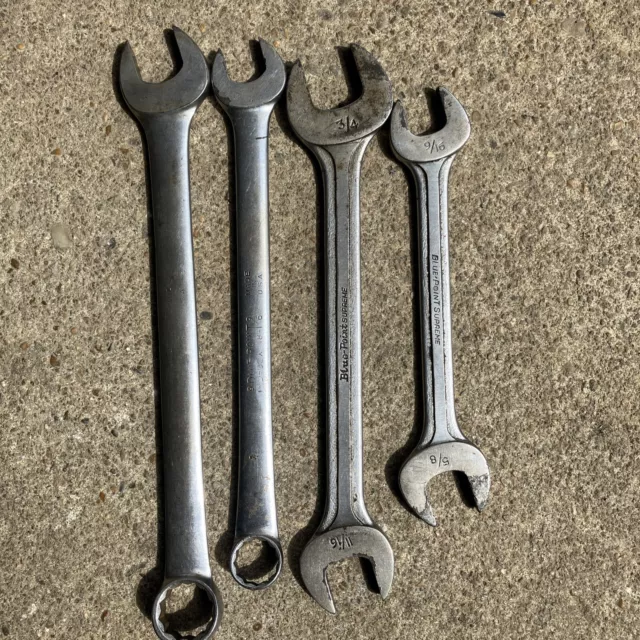 Blue Point Mixed Lot of 4 Vintage Combo & Open End Wrenches USA