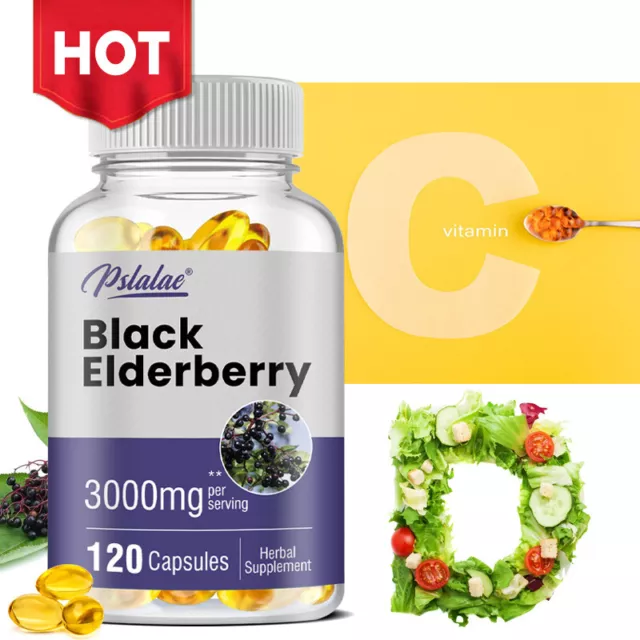 Black Elderberry Capsules 3000mg - Energy and Immune Booster - Antioxidants