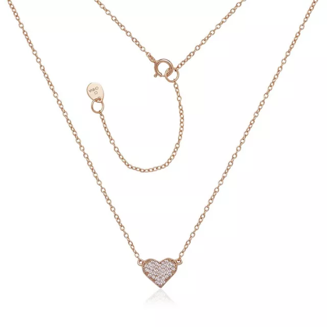 Sterling Silver CZ Heart Necklace - Rose Gold Plated