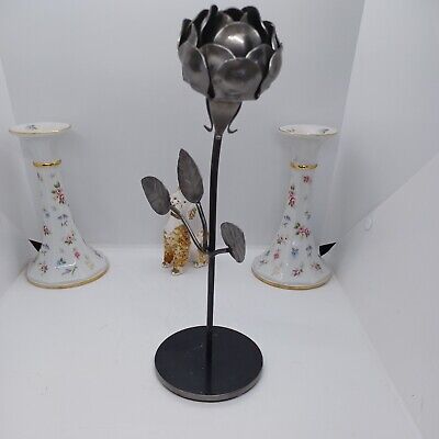 Vtg MCM Multi Metal Studio Art Rose Flower 8.5 Free Standing Statue Sculpture