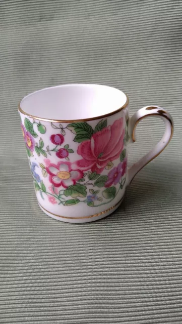 Vintage Porcelain Crown Staffordshire Demi Coffee Cup Multi Floral Gold Trim