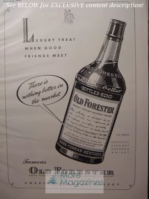 1943 RARE Esquire Advertisement OLD FORESTER Kentucky Straight Bourbon Whiskey