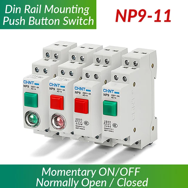 DIN RAIL MOUNTING Push Button Switch Momentary ON/OFF Normally Open ...
