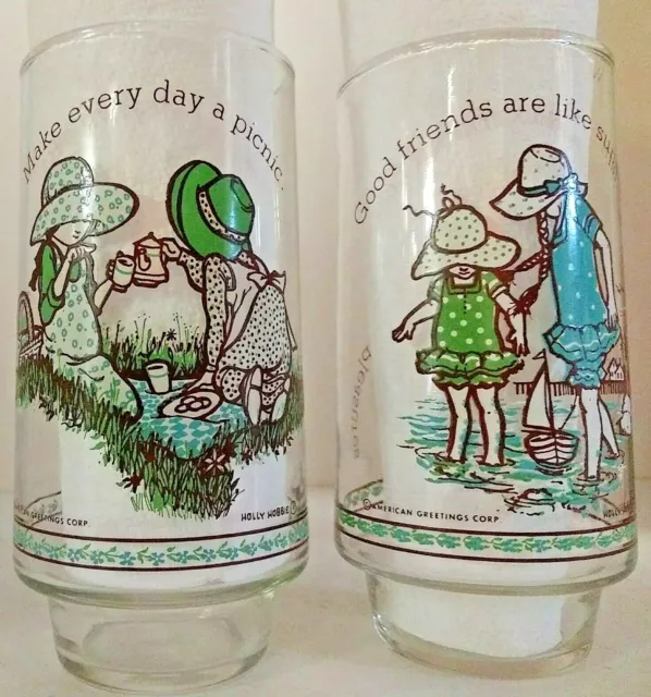 2 Vtg Holly Hobbie Simple Pleasures Drinking Glasses Limited Edition Coca Cola