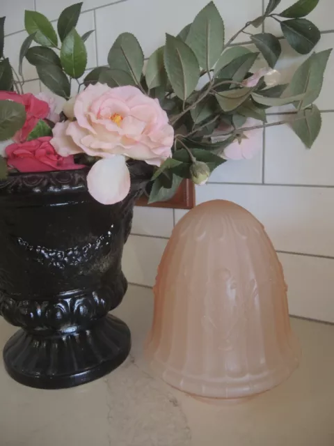 Vintage Art Nouveau PINK Frosted Glass Acorn Light Shade Embossed with ROSES