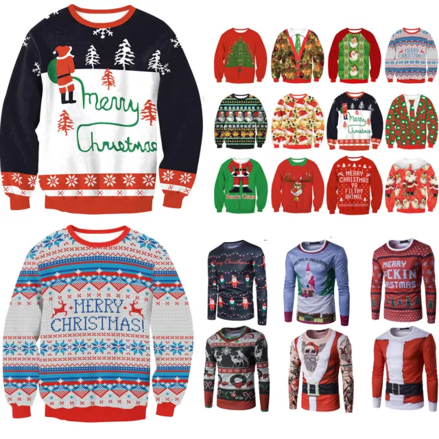 Unisex Mens Womens Ugly Christmas Sweater Xmas Knitted Pullover Jumper Tops Tee 3