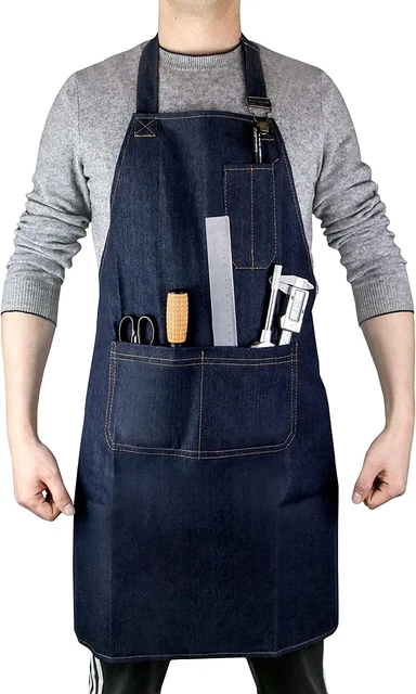 Work Apron Denim Heavy Duty Shop Working Cooking Aprons With Pockets For Men new