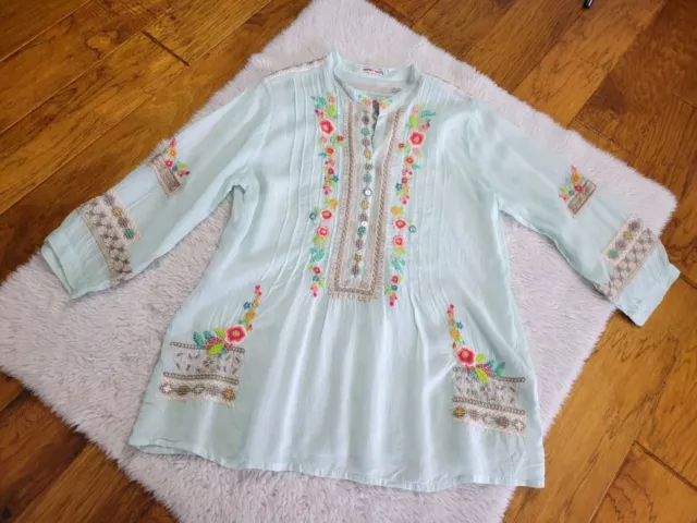 Johnny Was Tunic Top Blouse Embroidered Cupra Rayon Size Medium