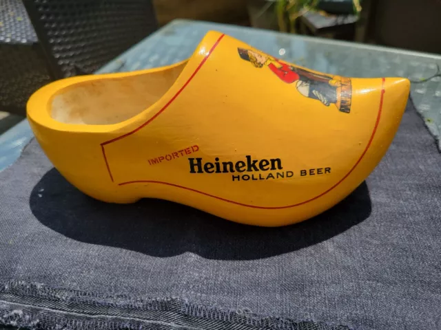 Heineken Beer Wooden Shoe, Dutch Wood Clog Made In Holland - Vintage Advertising
