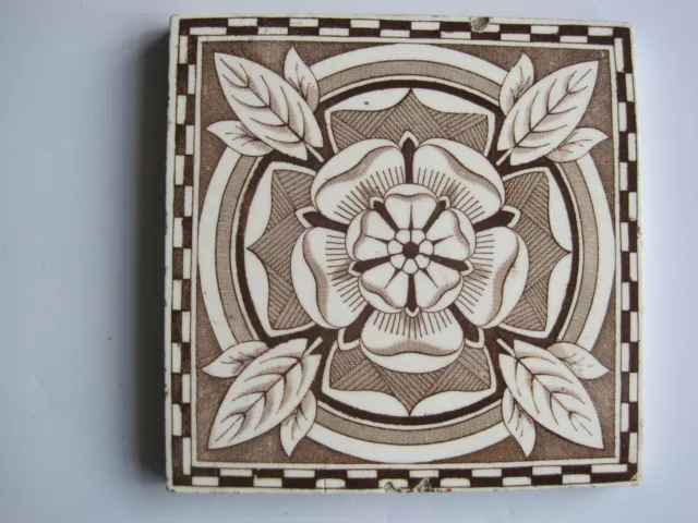 Antique Cleveland Tile Co. Transfer Print Aesthetic Rose Wall Tile - C1900-05