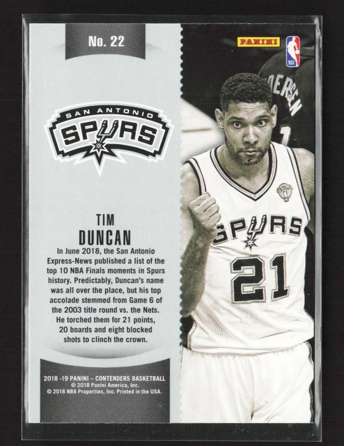 2018-19 Panini Contenders Winning Tickets Tim Duncan #22 San Antonio Spurs 2
