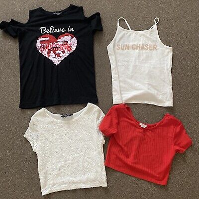 4 x Girls Crop Tops T-Shirt Age 11-12-14 Yrs M&S Primark River Island New Look