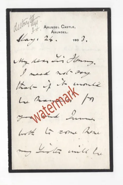 15th Duke of Norfolk, politician & philanthropist, autograph letter, 1903