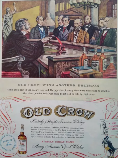 Old Crow Whiskey Print Ad Original Vtg 1950s Court Judge Mennon Baby Oil KY