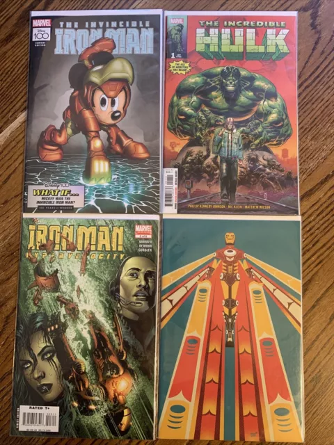 marvel comics lot of 4. Disney 100 Variant Edition, The Incredible Hulk 1. IRON