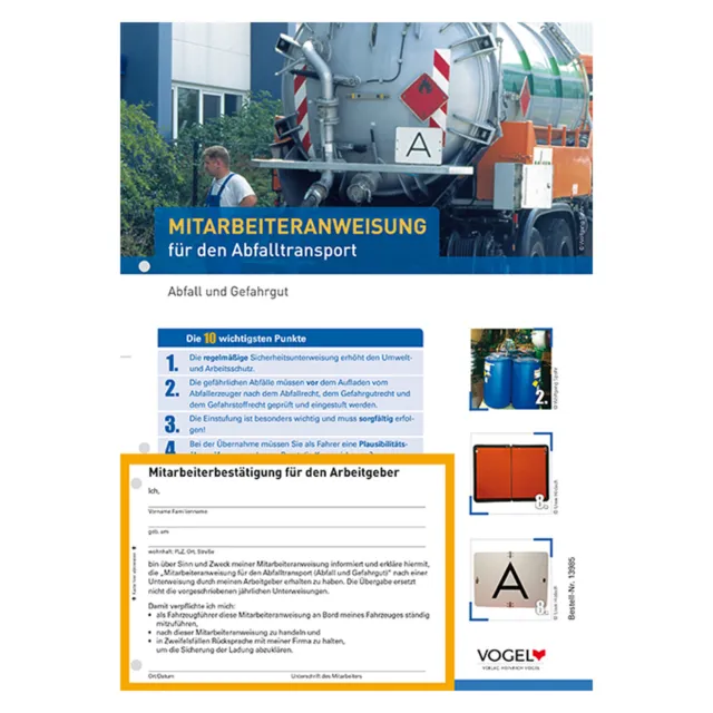 10er Pack Mitarbeiteranweisungen für den Abfalltransport Anweisung Anordnung LKW