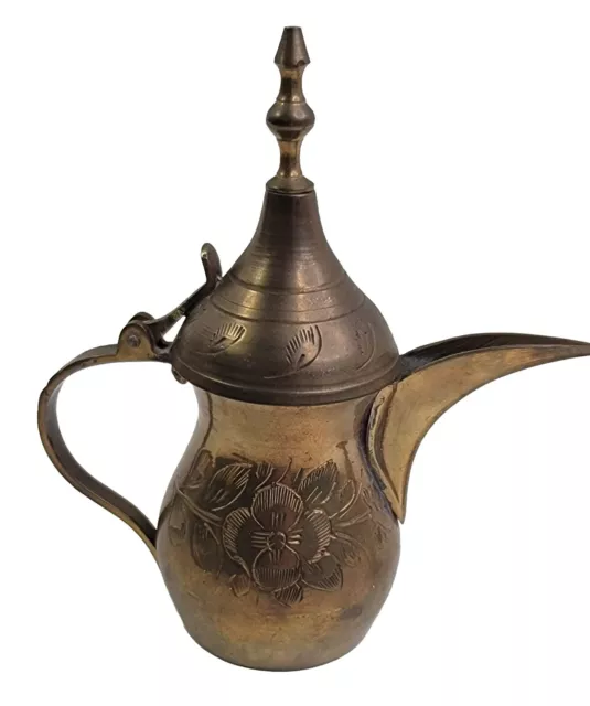 Antique Mini Islamic Middle East Dallah Brass Coffee pot Copper 5" UAE Signed