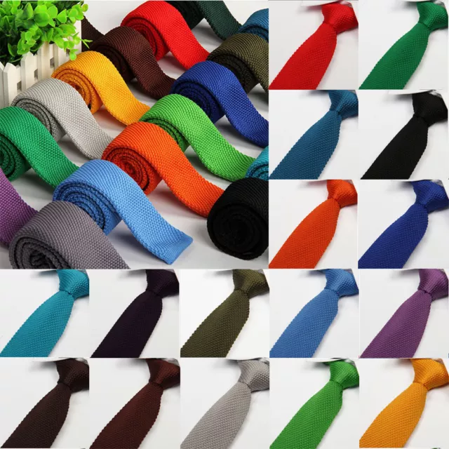 Men's Colourful Tie Knit Knitted Ties Necktie Solid Slim Skinny Narrow Necktie