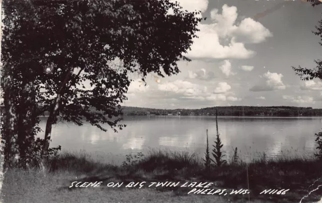 RPPC Phelps WI Wisconsin across Big Twin Lake Vilas County Photo Vtg Postcard C4