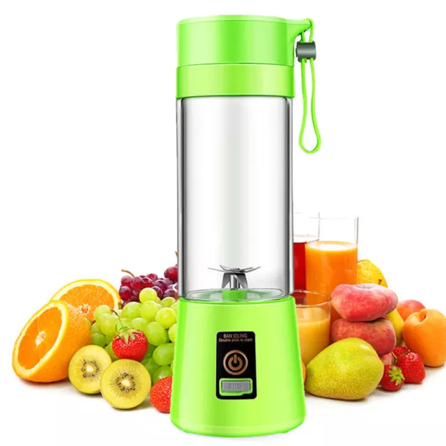 Portable Mini Smoothie Maker Juicer Blender USB Travel Small 380ml - Green, Pink