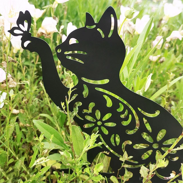 GARDEN METAL CAT Ornaments Statues Black Cat Silhouette Outdoor Yard