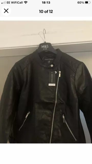 LADIES PETITE BLACK Collarless Faux Leather Jacket size 8 New RRP £45 ...