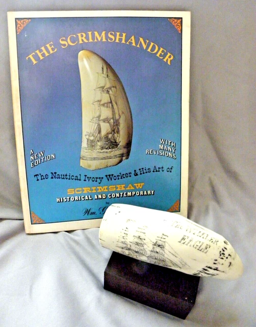 SCRIMSHAW reproduction SPERM WHALE TOOTH  THE SHIP "EAGLE" ...Plus Book