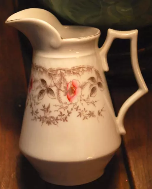 Antique HAND PAINTED Bone China MILK JUG/ CREAMER Victorian Birds Butterflies 5"