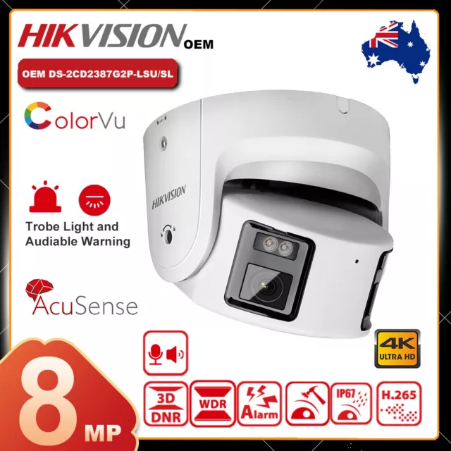 Hikvision OEM 8MP Panoramic ColorVu 180° Turret IP Camera MIC+Speaker Full Color