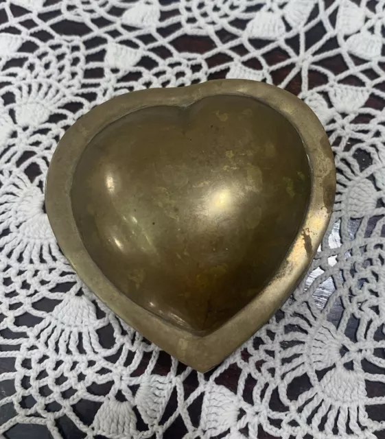 Brass Heart-shaped Trinket Keepsake Storage Box Hinged Unbranded Vintage India