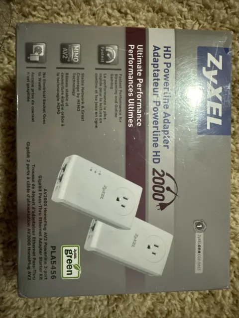 ZyXEL PLA5456-KIT Powerline 2-port Gigabit Ethernet Adapter  2 Pack Sealed