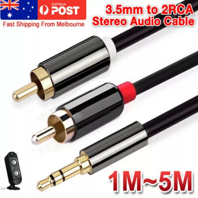 New 2RCA Male to Male Aux Audio Cable Cord 3.5mm Stereo Jack to Phono Speaker