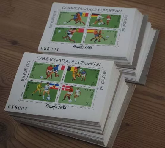 1984 Rumänien; 200 Blockserien Fußball-WM, postfrisch/MNH, MiNr. 205/06, ME 1200