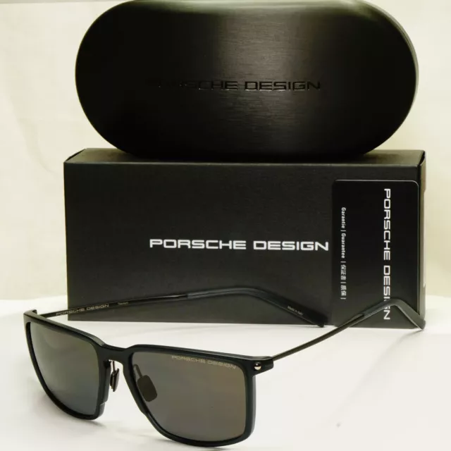 Porsche Design Polarised Sunglasses Titanium Grey Black Square Mens P8661 A