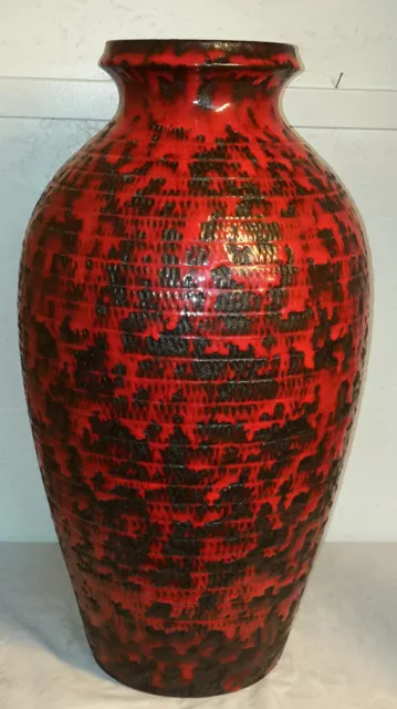 Bodenvase tall floor vase mid century Pottery FatLava Rot/Schwarz Mod390-50 60er 3