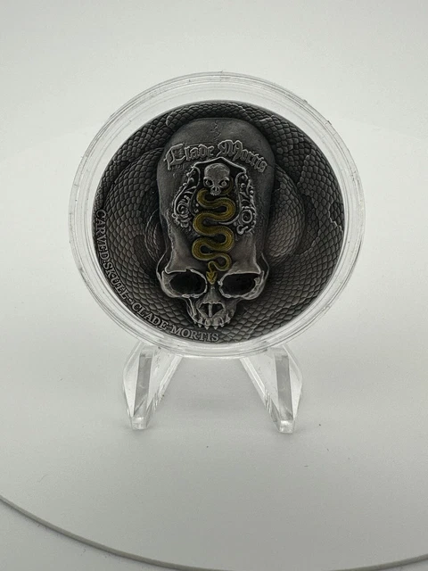 2018 1 Oz Silver 1000 Francs Cameroon CARVED SKULL  Antiqued Coin 2