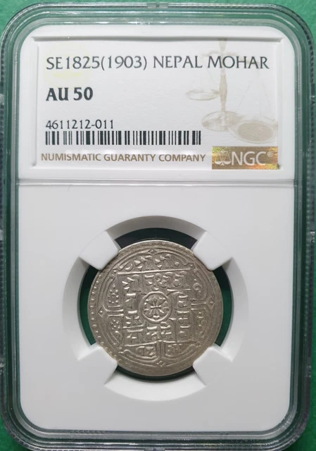 Se1825 (1903) Nepal 1 Mohar Silver Ngc Au 50