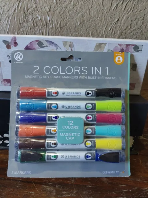 U Brands Magnetic Dry Erase Markers, Bullet Point Built-in Erasers 12 Colors